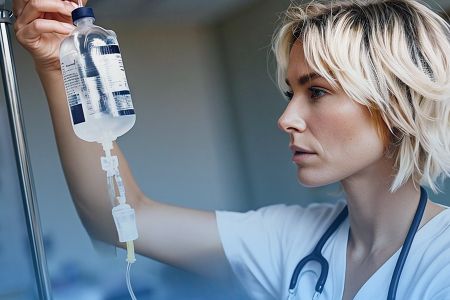 Медсестра устанавливает капельницу